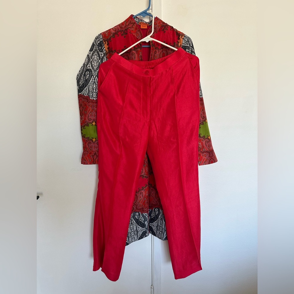 Indian Style 100% Silk Long Jacket | Small Size | Paisley Open Front Robe set